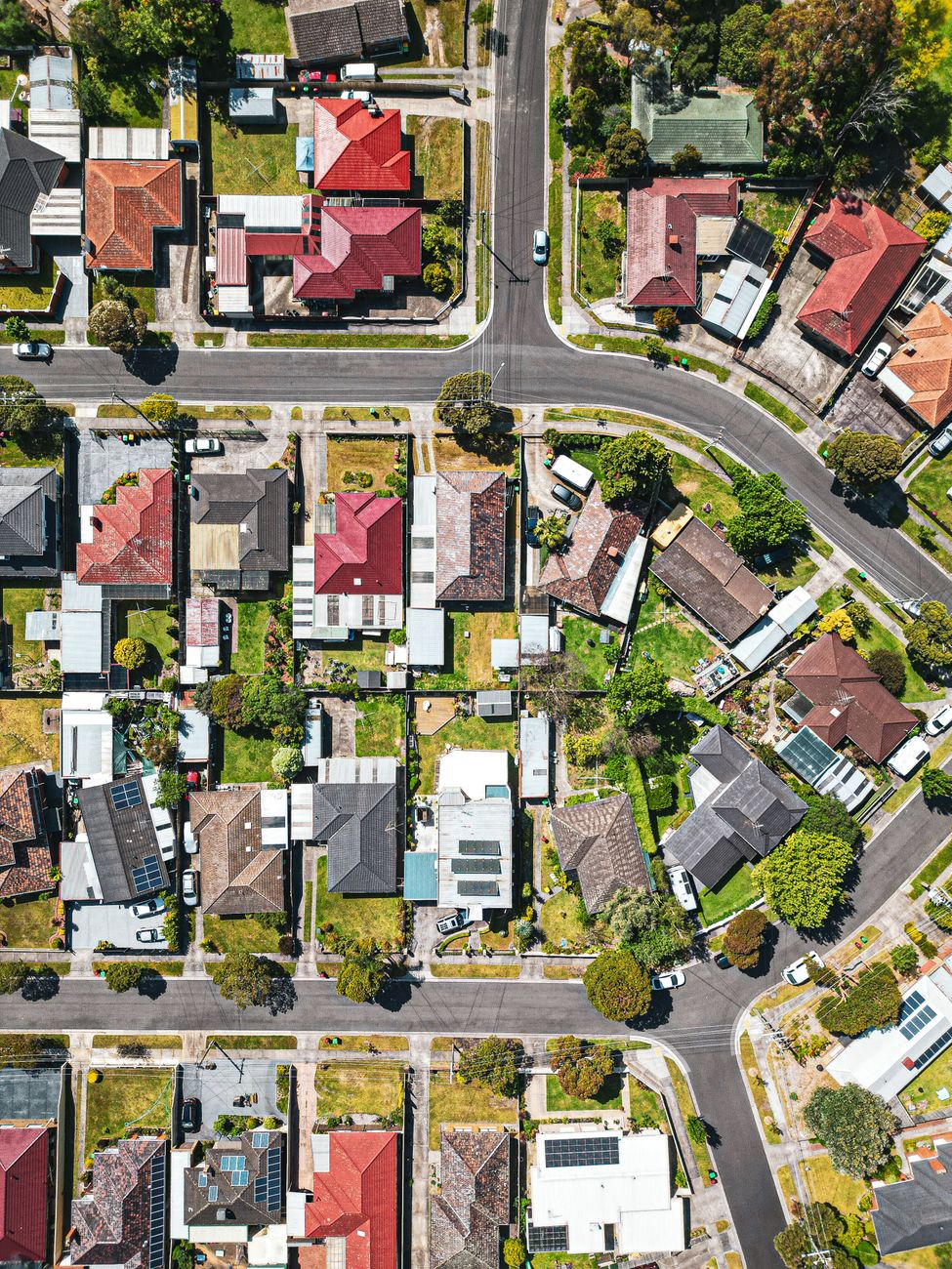 top view of houses in suburbs